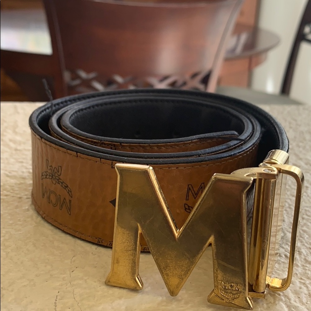 MCM Brown M Reversible Belt 1.2" in Visetos